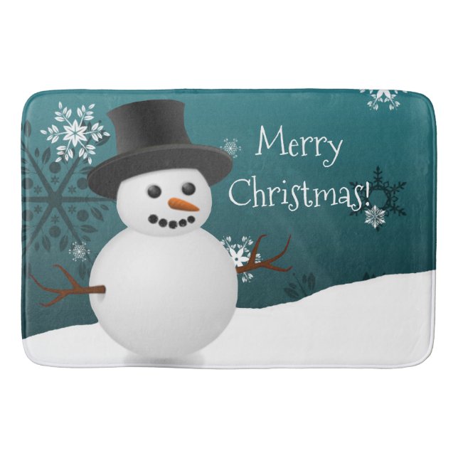 Tapete De Banheiro Teal Snowman Winter Scense Christmas Bath Mat (Frente)