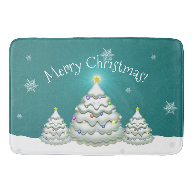 Tapete De Banheiro Teal Snowy Árvore de Natal Bath Mat (Frente)