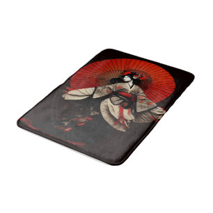 Tapete De Banheiro Teatro Dramático de Kabuki Negro e Vermelho