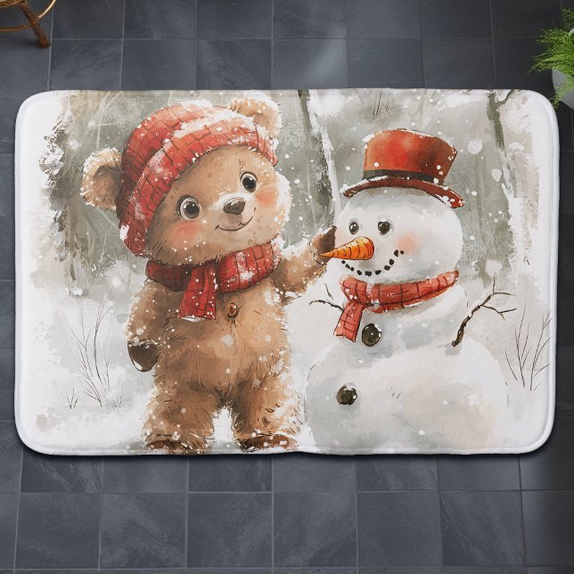 Tapete De Banheiro Teddy Bear e Snowman (Criador carregado)