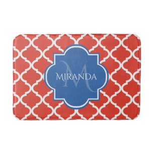 Tapete De Banheiro Tendência Vermelho Quatrefoil Azul Monograma e Nom