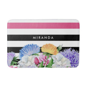 Tapete De Banheiro Tendy Pink e Black Strike Floral com Nome