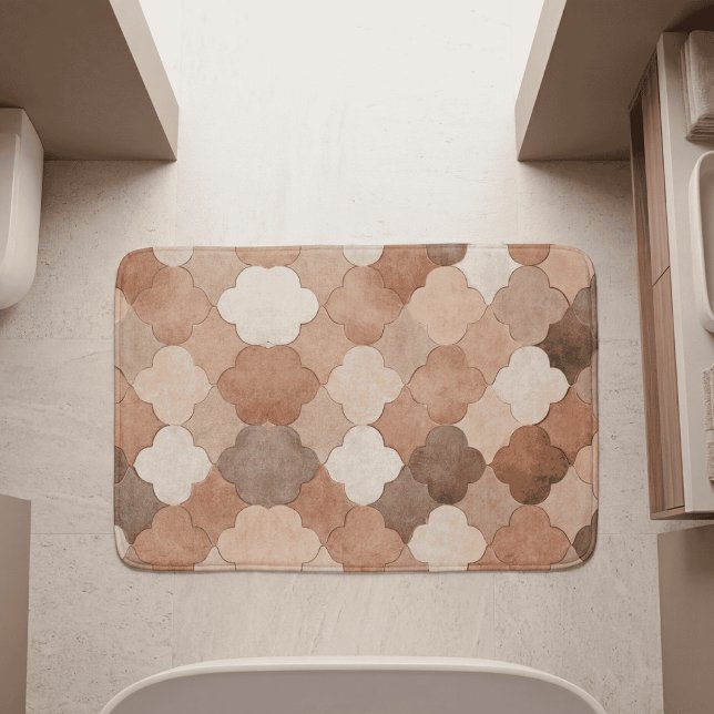 Tapete De Banheiro Terracotta Earth Tone Moroccan Quatrefoil Pattern (Terracotta Moroccan tile bath mat 1 )