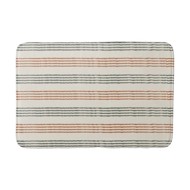 Tapete De Banheiro Terracotta Sage Green Modern Boho Stripe (Frente)