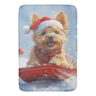 Tapete De Banheiro Terrier australiano em Sledge Deixe que neve no Na