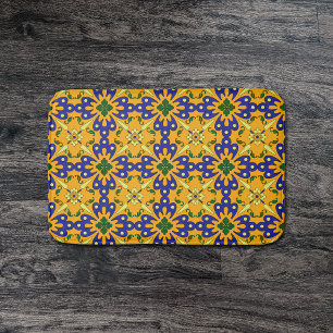 Tapete De Banheiro Teste padrão azul e amarelo alaranjado do azulejo