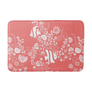 Tapete De Banheiro Teste padrão branco cor-de-rosa coral da vida do