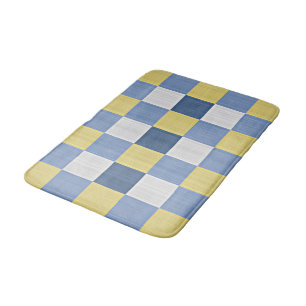 Tapete De Banheiro Teste padrão Checkered branco do amarelo azul