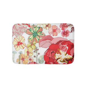 Tapete De Banheiro Teste padrão com flores vermelhas