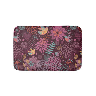 Tapete De Banheiro Teste padrão floral abstrato com pássaros
