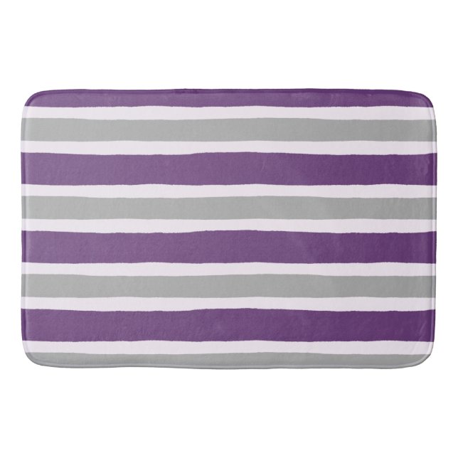 Tapete De Banheiro Teste padrão roxo e cinzento moderno da listra (Frente)