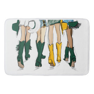 Tapete De Banheiro Texas Ladrilhos Fashion Cowboy Boot Green Dourado