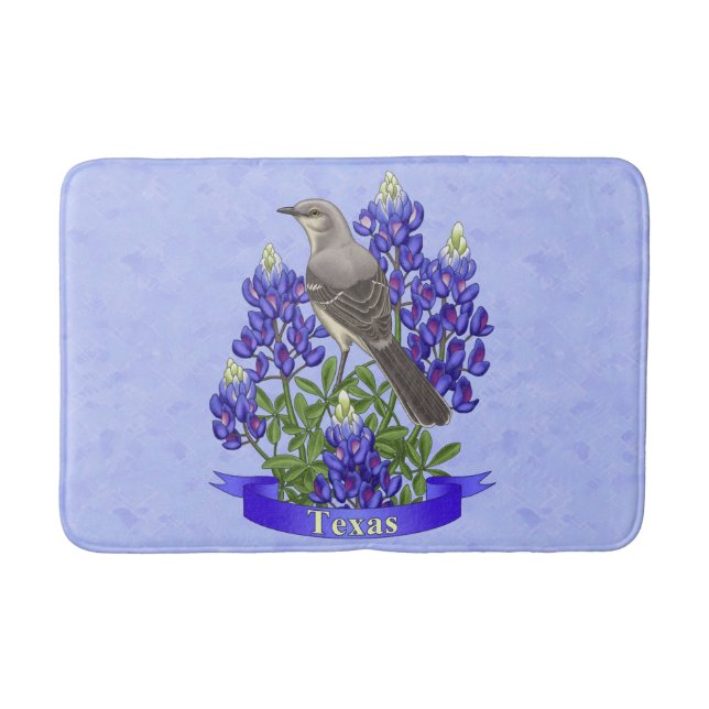 Tapete De Banheiro Texas State Mockingbird & Bluebonnet Flower (Frente)
