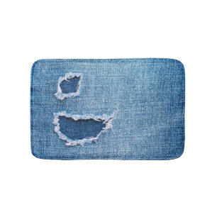 Tapete De Banheiro Textura do tecido denim rasgada, matizes azuis.
