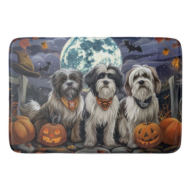 Tapete De Banheiro Tibetano Terrier Halloween Spooky (Frente)