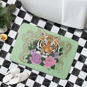Tapete De Banheiro Tiger Henna Flores Púrpuras Rosa