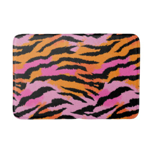 Tapete De Banheiro Tiger Stripes Animal Print Lavanda & Orange Girly