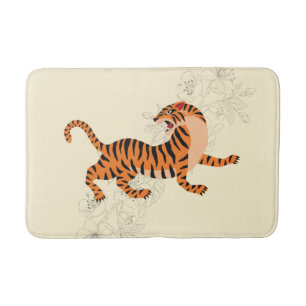Tapete De Banheiro Tigre Com Flor De Cereja