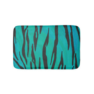 Tapete De Banheiro Tigre Preto e Estampa Azul-Ciano