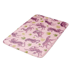 Tapete De Banheiro Tigres Rosa Fofos Folhas Tropicais Animal Abstrato