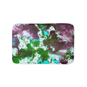 Tapete De Banheiro Tinta Abstrato colorida, verde e roxo,