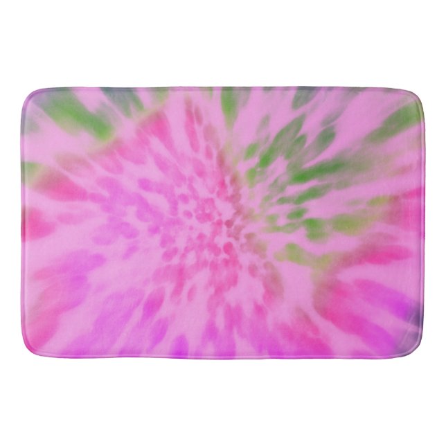 Tapete De Banheiro tinta tie dye rosa e verde   (Frente)
