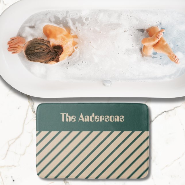 Tapete De Banheiro Tiras Cruzadas de Cerco Verde Moderno Simples (Criador carregado)