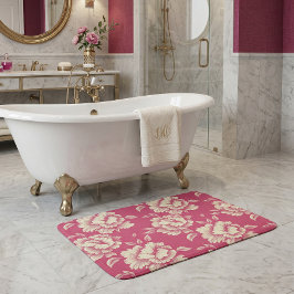 Tapete De Banheiro Toile de Peônia Rosa e Creme - Decoração Rústica F