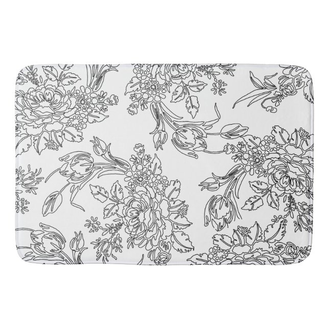 Tapete De Banheiro Toile Floral Branco e Preto Elegante (Frente)