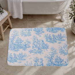 Tapete De Banheiro Toile jouy floral azul vintage turquesa