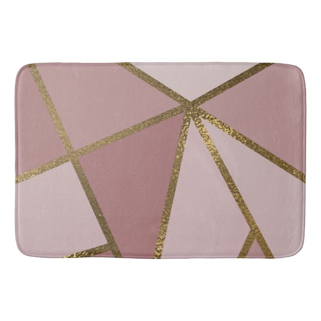 Tapete De Banheiro Tons de Rosa Malva e Bronze Dourado Geométrico Gla (Frente)