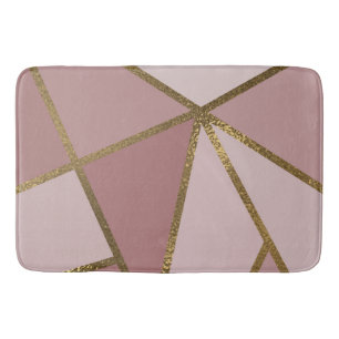 Tapete De Banheiro Tons de Rosa Malva e Dourado Geométrico Bronze Gla
