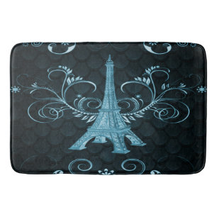 Tapete De Banheiro Torre Eiffel Tiros Florais Azuis Bath Mat