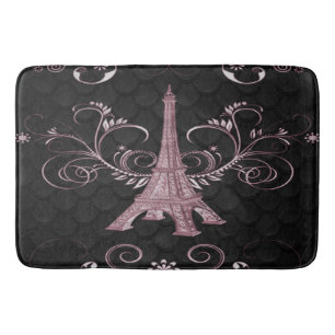 Tapete De Banheiro Torre Eiffel Tiros Florais Rosa Bath Mat