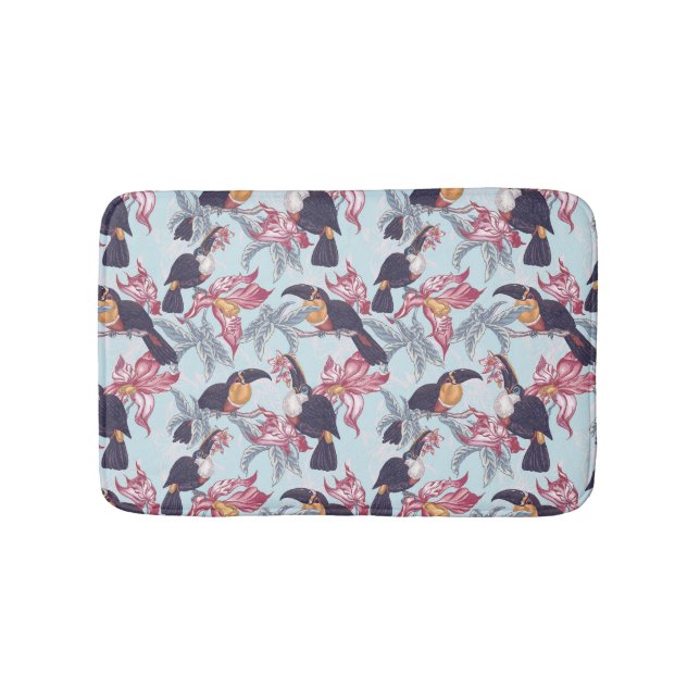Tapete De Banheiro Toucanos com flores exóticas (frente)