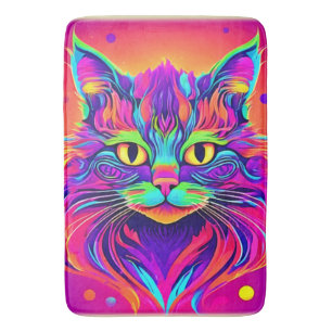 Tapete De Banheiro Trabalho de arte de Cabeça de Gato Colorida