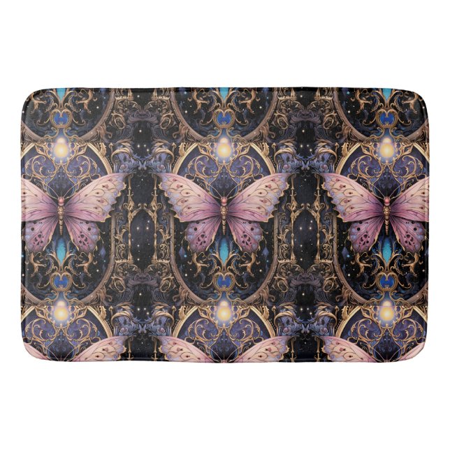 Tapete De Banheiro Trendy Art Deco Borboleta Dourada Rosa Púrpura (Frente)