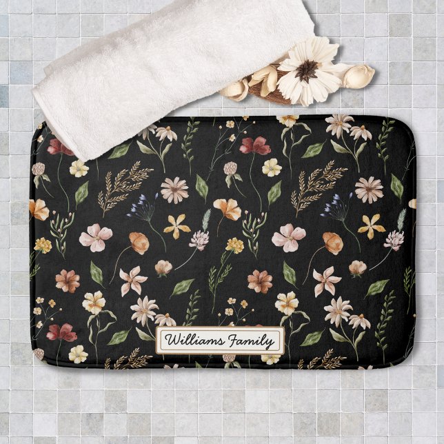 Tapete De Banheiro Trendy Monograma Black Watercolor Floral (Criador carregado)