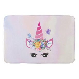 Tapete De Banheiro Trendy Unicorn com Coroa Floral e Borboletas