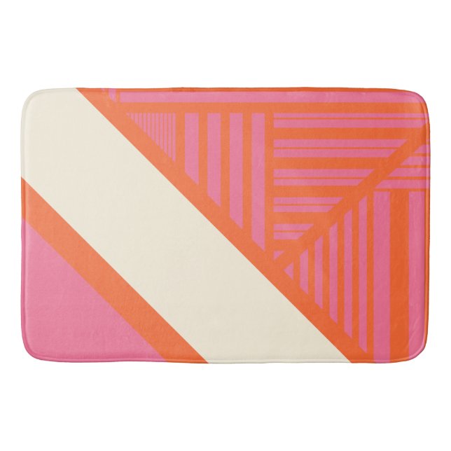 Tapete De Banheiro Triângulo Stripes em rosa, laranja e creme (Frente)