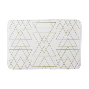 Tapete De Banheiro Triângulos Dourados Chic Branco Glamour Moderno