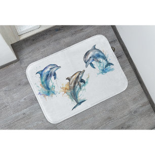 Tapete De Banheiro Trio de golfinhos de aquarela