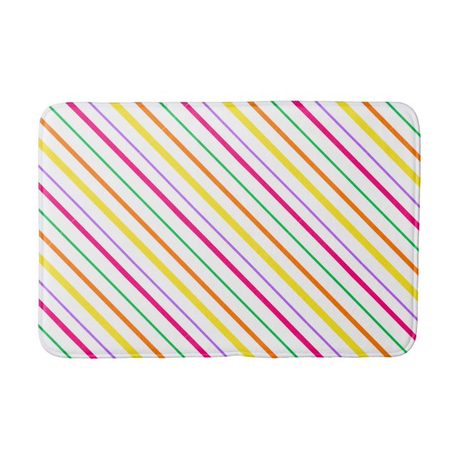 Tapete De Banheiro Tropical Pink Green Orange Yellow Stripes (Frente)