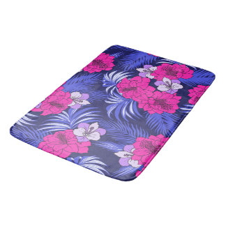 Tapete De Banheiro Tropical Rosa e Roxo - Um design de hibisco brilha