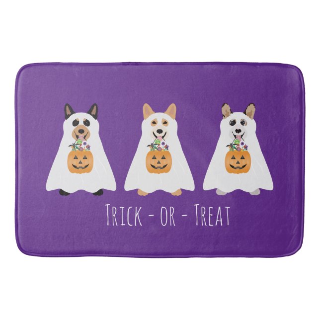 Tapete De Banheiro Truque Ou Tratar Cães Fantasmas De Corgi Halloween (Frente)