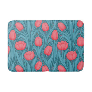 Tapete De Banheiro Tulipas em azul e vermelho