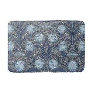 Tapete De Banheiro Tulipas Retro Nouveau em azul e estanho