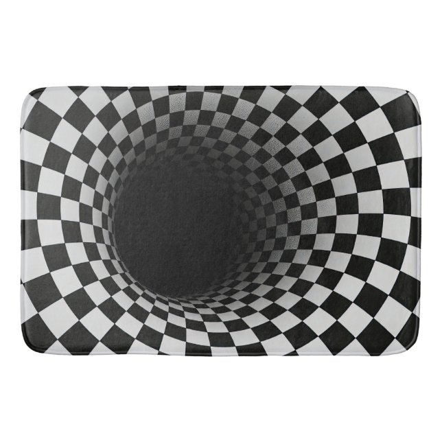 Tapete De Banheiro Túnel de Ilusão Óptica Preto e Branco (Frente)
