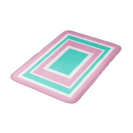 Tapete De Banheiro Turquesa Branco Rosa Geométrico