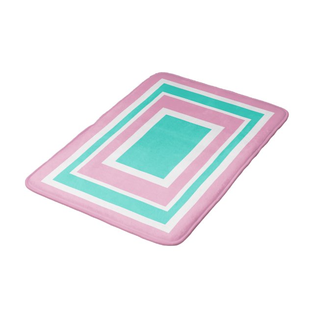 Tapete De Banheiro Turquesa Branco Rosa Geométrico (Angulado)